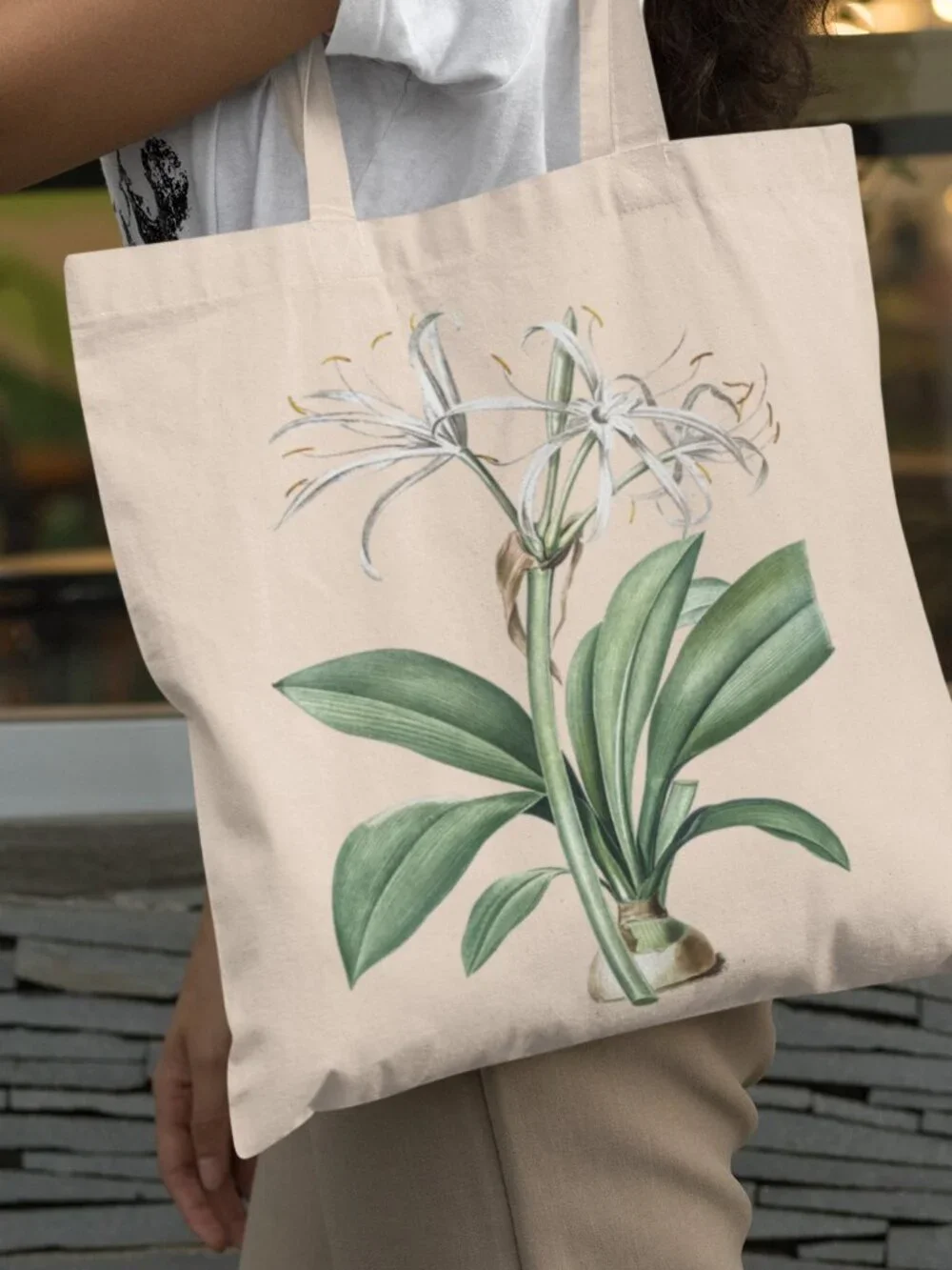 Spider Lily Vintage Floral Print Graphic Canvas Tote Bag